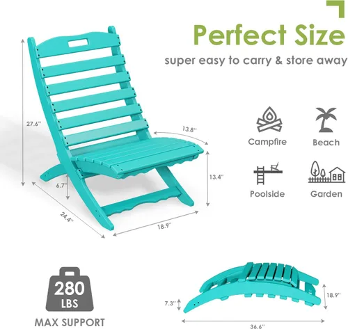 Miniatura 2 de GREENVINES Silla plegable Xavier Wave Sillas Adirondack portátiles Plástico HDPE Silla para fogata para todo tipo de clima Aqua