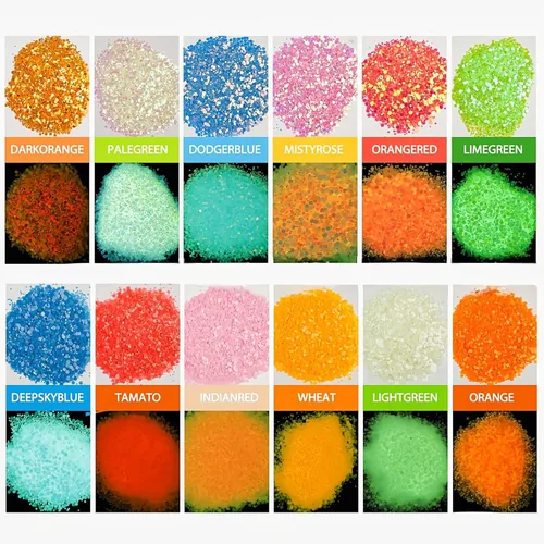 Miniatura 7 de SEISSO Polvo que brilla en la oscuridad, 12 colores, tinte de resina epoxi, pigmento luminoso con purpurina en polvo, seguro de larga duración