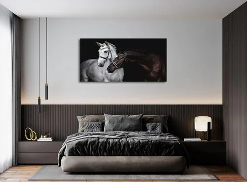 Miniatura 6 de Jiuqinghua Lienzo impreso para pared, cuadro de caballos blancos y marrones, 1 panel, pintura de animales salvajes, obra de arte para sala de estar
