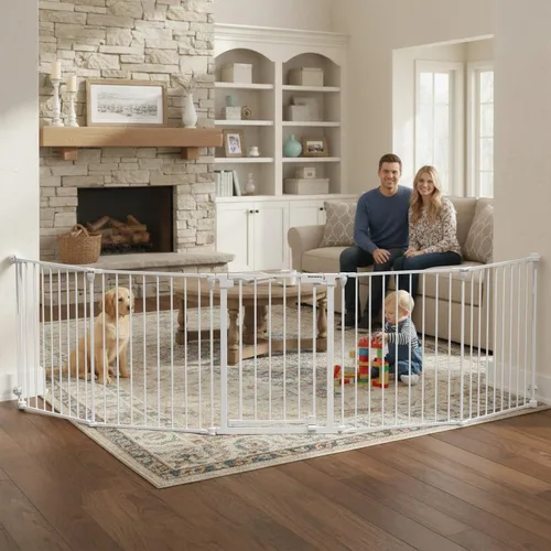 Miniatura 10 de Mumeasy Puerta de bebé extra ancha de 126 pulgadas para puertas, escaleras y chimenea, puerta de seguridad de cierre automático para perros y Negro