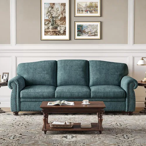 Miniatura 4 de ONBRILL Sofá de 90 pulgadas con ribete de tachuelas para sala de estar, sofá de brazos redondeados con asiento de 23 pulgadas de profundidad, cómodo