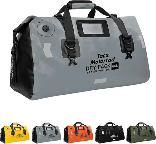 Miniatura 15 de Bolsa de lona impermeable para hombres y mujeres, mochila seca enrollable con correas de fijación rápida, bolsa de sillín de motocicleta para Gris