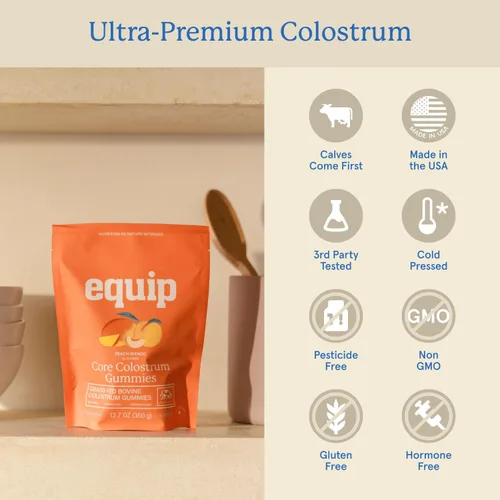 Miniatura 5 de Equip Foods Core Gomitas de Calostro Bovino, Suplemento de Calostro Alimentado con Pasto Delicioso de 1g por Porción - Salud Intestinal, Inmunidad