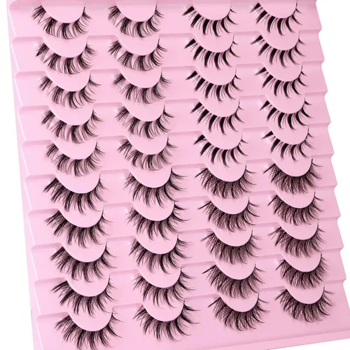Miniatura 3 de Pestañas de manga de aspecto natural, pestañas postizas de anime, 20 pares de pestañas postizas individuales de banda transparente, pestañas