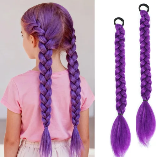 Miniatura 10 de 2 paquetes de 16 pulgadas de extensión de cola de caballo trenzada larga negra para mujeres negras con banda elástica, trenzado recto, extensiones