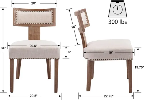 Miniatura 6 de VESCASA Sillas de comedor tapizadas de lino con patas de madera natural, modernas sillas de comedor acolchadas con ribete de cabeza de clavo