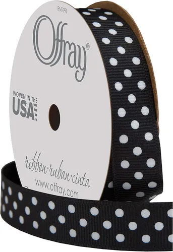 Miniatura 2 de Offray 467992 - Cinta de grogrén de 5/8 pulgadas de ancho, lunares blancos y negros, 3 yardas