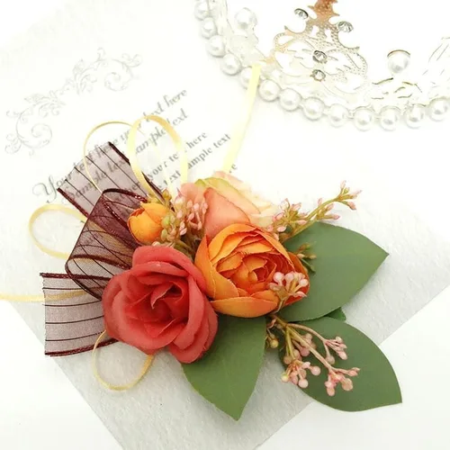 Flores artificiales naranjas de flores de muñeca de rosa, accesorios de novia para boda, ramillete de dama de honor (color : 06 flor de muñeca)