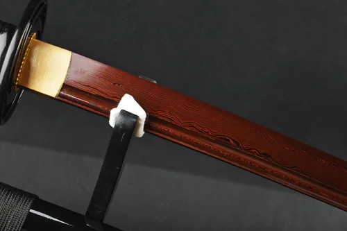 Miniatura 5 de Dragón rojo grabado SAYA - Espada guerrera katana japonesa de Damasco con hoja de acero doblada