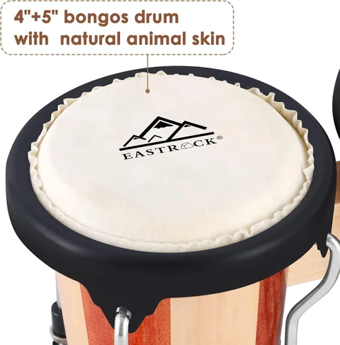 Miniatura 2 de EastRock Bongo - Juego de tambor de 4 y 5 pulgadas para adultos, principiantes, profesionales, instrumentos de percusión de madera y metal con llave