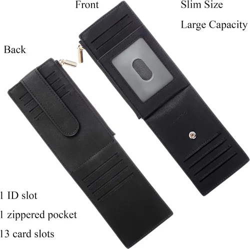 Miniatura 3 de Chelmon Billetera delgada con bloqueo RFID para mujer con bolsillo con cremallera Negro liso Minimalista