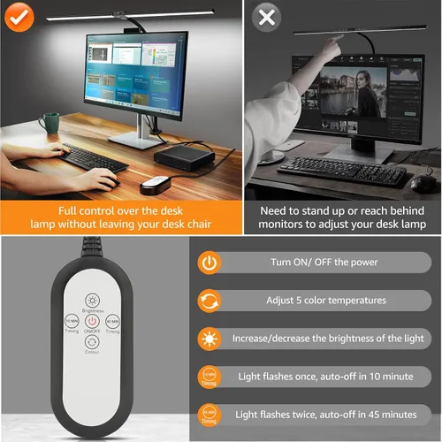 Miniatura 8 de ShineTech Lámpara LED de escritorio para oficina en casa, luz de abrazadera ultra brillante con cuello de cisne flexible, 25 modos de iluminación