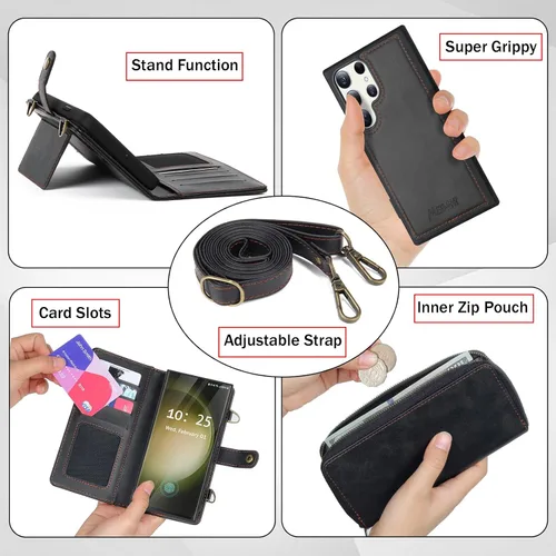 Miniatura 5 de Funda tipo cartera para Samsung Galaxy S23 Ultra, funda tipo cartera multifunción, desmontable 3 en 1 magnética para Galaxy S23 Ultra, funda
