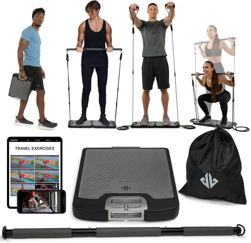 EVO Gym - Equipo portátil de entrenamiento de fuerza para gimnasio en casa, gimnasio en casa, gimnasio todo en uno, bandas de resistencia, base para