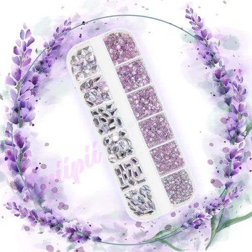 Miniatura 4 de Qiipii 2052 piezas de diamantes de imitación amatista púrpura para uñas, diamantes de imitación de vidrio de color lila claro para uñas, 72 formas
