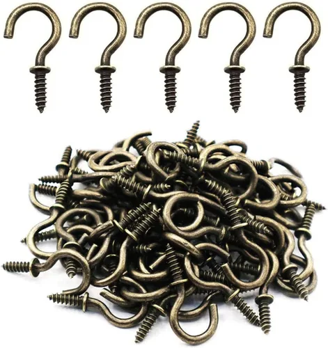 Miniatura 7 de Ganchos de techo pequeños de bronce – Luces atornilladas de 5/8 pulgadas y ganchos de joyería (paquete de 40)