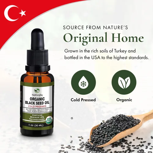 Miniatura 5 de Aceite orgánico de semilla negra – Botella de vidrio prensado en frío certificado por USDA, más de 1.5% timoquinona, 3 veces más de fuerza de comino