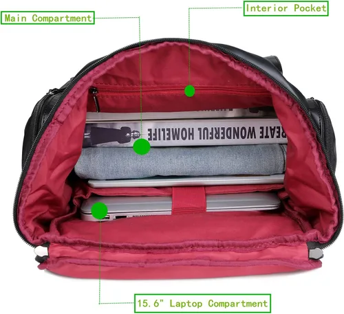 Miniatura 7 de BAOSHA BP-16 PU Cuero Casual Mochila 15.6 pulgadas Mochila Portátil Mochila de Viaje Senderismo Comping Mochila Daypack Negro, Negro -, Mochilas