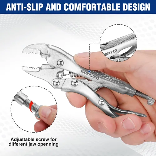 Miniatura 5 de WORKPRO Alicates de Bloqueo, Mini Alicates de Mordaza Curva de 4 pulgadas Vice Grips, Alicates de Bloqueo de Acero Cromo-Vanadio con Cortador