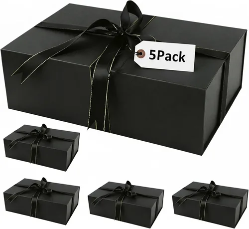 Miniatura 16 de YINUOYOUJIA Caja de regalo grande de color negro de 14 x 9 x 4.5 pulgadas, cajas de regalo con tapa de cierre magnético, cinta y tarjeta, caja