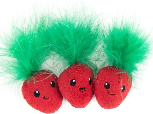 Catstages Strawbabies Paquete de 3 juguetes para gatos con hierba gatera para la salud dental, juguetes de dentición con plumas y crujientes para