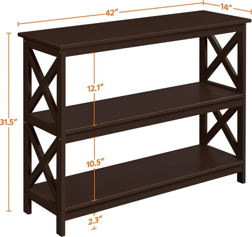 Miniatura 3 de Yaheetech Mesa consola con 3 estantes de almacenamiento, mesa de entrada de 3 niveles, estantería larga estrecha lateral para sofá para pasillo