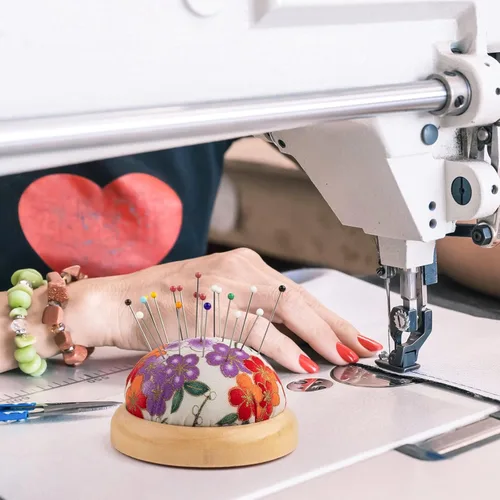 Miniatura 6 de Alfiletero Rolybag, base de madera estilo japonés para agujas, cojín redondo para alfileres para coser o manualidades DIY (estilo japonés 1)