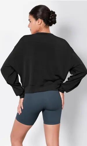 Miniatura 2 de ODODOS Sudaderas cortas de manga larga suaves de modal para mujer, de gran tamaño, cuello redondo
