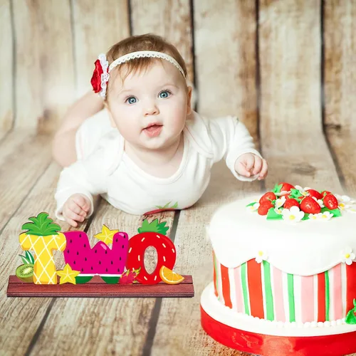 Miniatura 7 de Twotti Frutti - Letrero de dos letras de 2º cumpleaños Tutti Frutti Centros de mesa de madera de piña, sandía, fresa, Luau, centros de mesa