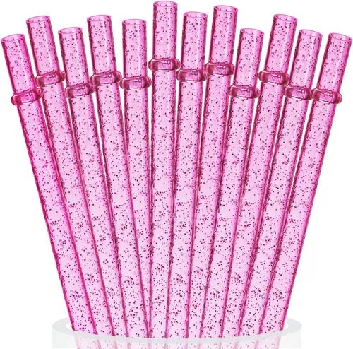 Miniatura 10 de ALINK Paquete de 12 popotes reutilizables con purpurina, popotes de plástico duro transparente de 11 pulgadas de largo, popotes de repuesto