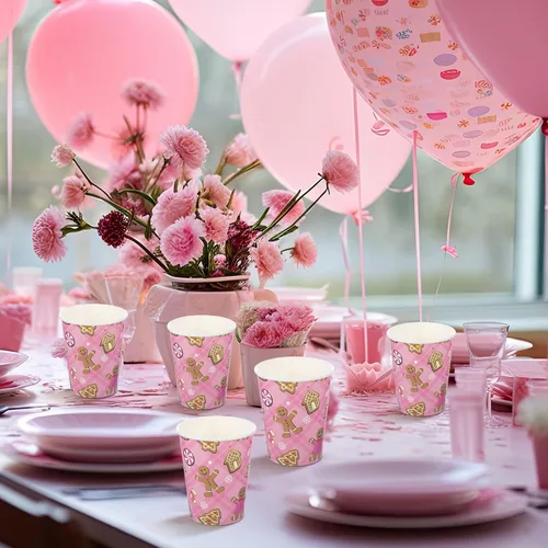 Miniatura 3 de Hushee 50 tazas de café de jengibre rosa de Navidad de 9 onzas, vasos de papel de Navidad con copos de nieve para beber té, bebidas frías calientes