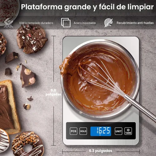Miniatura 3 de Fuzion Báscula de alimentos, báscula digital de cocina de 1 g/0.1 oz, 22 libras, 7 unidades, tara y PC, potencia recargable, vidrio templado y acero