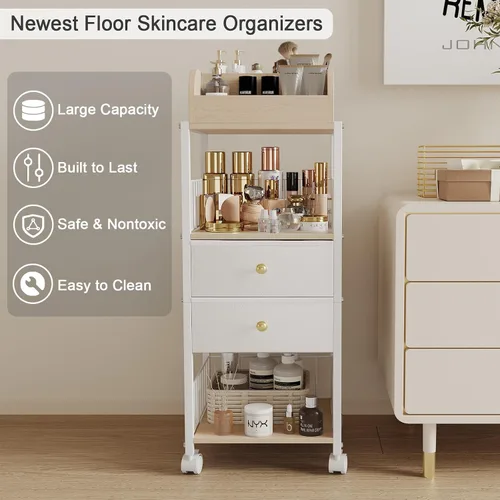 Miniatura 4 de Carrito de almacenamiento organizador de maquillaje de piso, carrito de maquillaje rodante con cajones, organizadores y almacenamiento de maquillaje