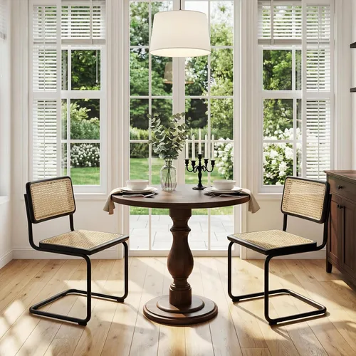 Miniatura 5 de Flouki Juego de 4 sillas de comedor de ratán, sillas decorativas bohemias para cocina con malla de caña natural, diseño voladizo de mediados