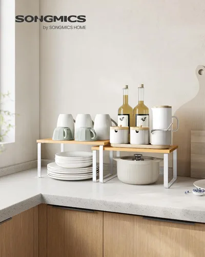 Miniatura 3 de SONGMICS Estante organizador de gabinete, juego de 4 estantes de encimera de cocina, almacenamiento de cocina, estante de especias, apilable, Blanco