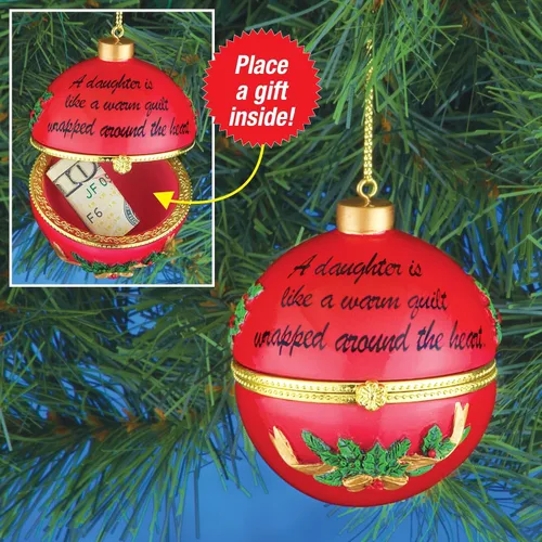 Miniatura 3 de Collections Etc Adornos navideños con cita conmovedora y colgador dorado, compartimento interior para regalo pequeño