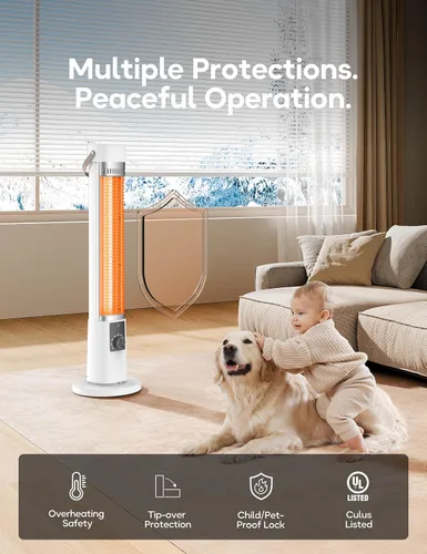 Miniatura 3 de Calentador de patio para uso en exteriores, calentador eléctrico infrarrojo para exteriores, calefacción instantánea de 1500 W, oscilación de 60