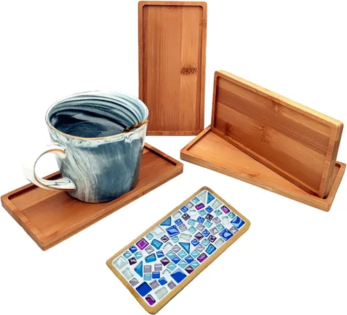 Miniatura 17 de 4 posavasos de bambú de mosaico para manualidades, bandejas de base en blanco, posavasos para beber, posavasos para plantas, placa de arte
