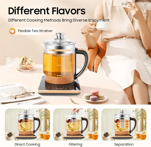 Miniatura 7 de Hervidor de té eléctrico con control de temperatura e infusor de té, 12 modos de preparación, hervidor de agua caliente de vidrio borosilicato