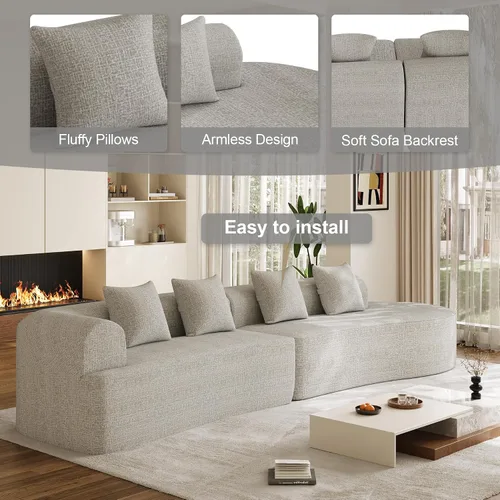 Miniatura 8 de Sofá modular de gran tamaño de 147 pulgadas para sala de estar, moderno sofá de felpa de felpa de 4 plazas extra profundo y ancho, con 4 cojines,