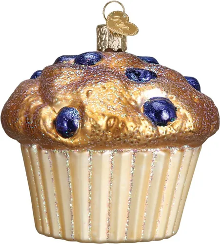 Old World Christmas Adorno soplado de vidrio de muffin de arándanos para árbol de Navidad, decoración navideña artesanal, postre - colección de