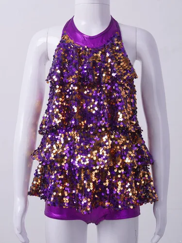 Miniatura 3 de Agoky Vestido de baile de ballet brillante para niños y niñas, trajes de baile latino modernos, trajes de baile para escenario, ropa deportiva