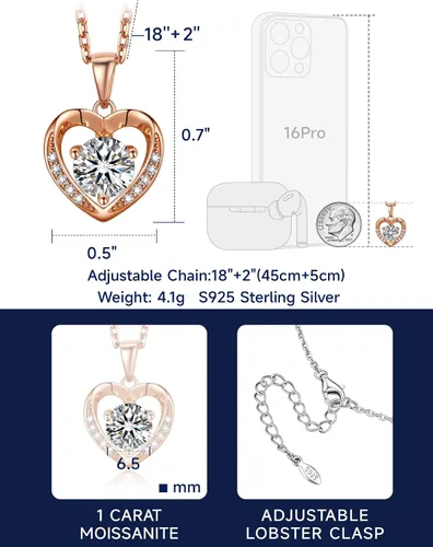 Miniatura 79 de MomentWish Collar de corazón para mujer, moissanita, diamante de imitación, plata de ley 925