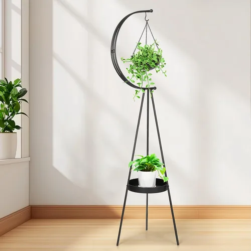 airogym Soporte para Plantas, Soporte de Metal para Plantas de Interior y Exterior, Estante Moderno de Hierro para Macetas de Flores, Estante de