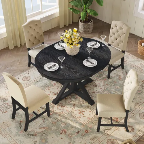 Miniatura 2 de Harper & Bright Designs TREXM - Juego de mesa de comedor de estilo retro funcional con mesa extensible y 4 sillas tapizadas para comedor y sala