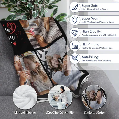 Miniatura 4 de TinyName Impreso en Estados Unidos, regalos personalizados con texto en inglés "I Love You" para novio, manta personalizada con fotos, manta