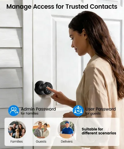 Miniatura 6 de Cerradura de Puerta con Huella Dactilar, Perilla Inteligente de Puerta con Huella Dactilar con Cerradura, Perilla de Puerta Biométrica con Control