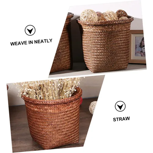 Miniatura 2 de FOMIYES Papelera tejida con pajilla, de mimbre, para el hogar, oficina, dormitorio, 9.4 pulgadas