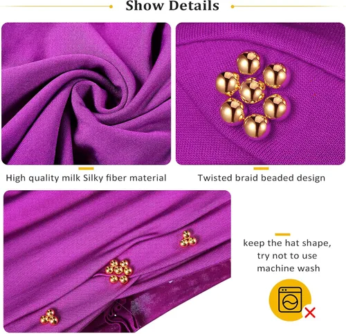 Miniatura 3 de 6 Pieces African Women Turban Cap Headscarf Beanie Twisted Braid Wrap Headwrap