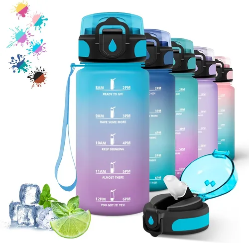 Miniatura 20 de Botella de agua – 16.9 fl oz – Botella de agua para niños, botella de sorbete a prueba de fugas, botella deportiva con marcador de tiempo, botella